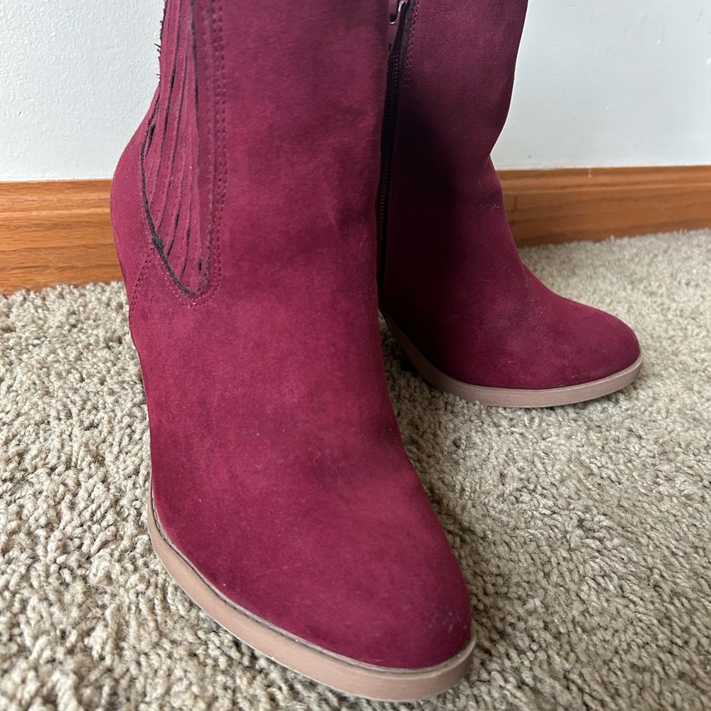 Women's FALL Burgundy Suede Ankle Boots